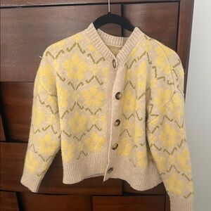 Maeve Cream and Yellow Floral Button-Up Cardigan